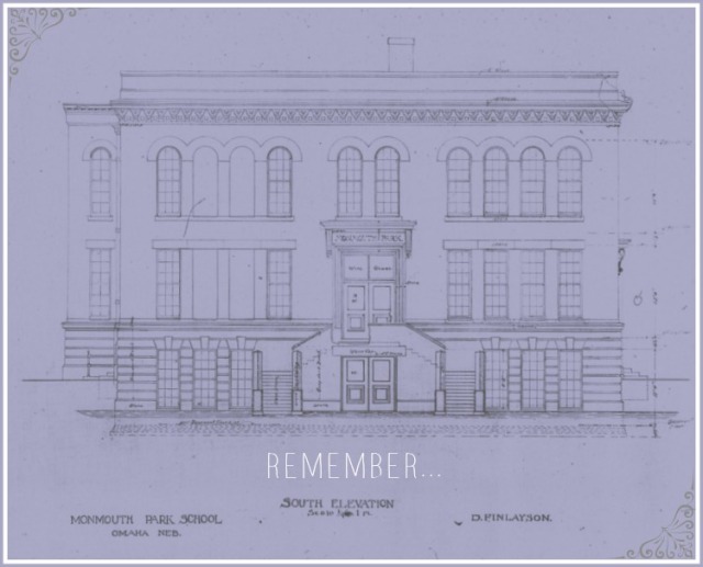An architectural drawing of North Omaha's Monmouth Park School at N. 33rd and Ames.
