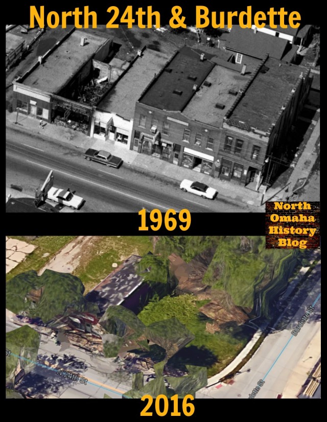 North 24th and Burdette Streets in 1969 and again in 2016, showing the devastation in the Long School neighborhood.