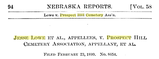 1899 court briefing from Lowe v. Prospect Hill Cemetery