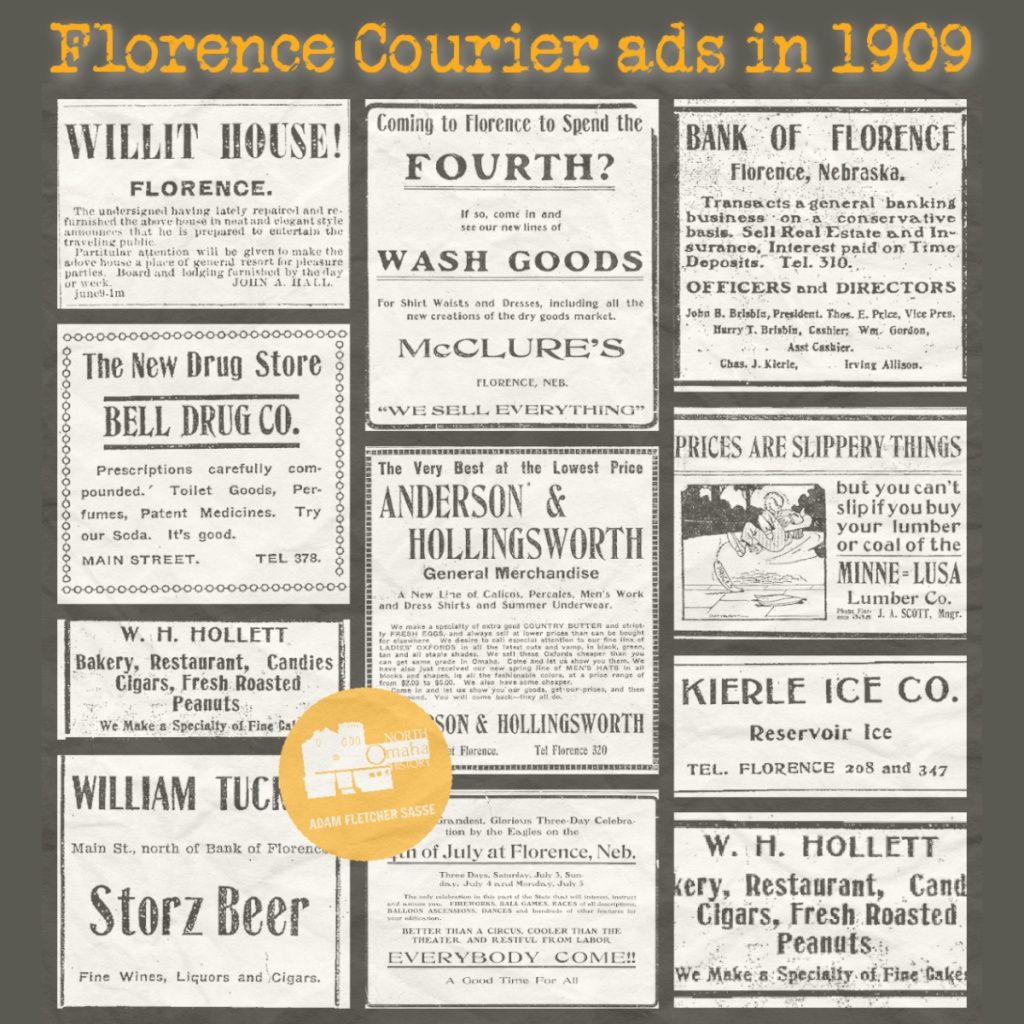 Florence Courier ads in 1909