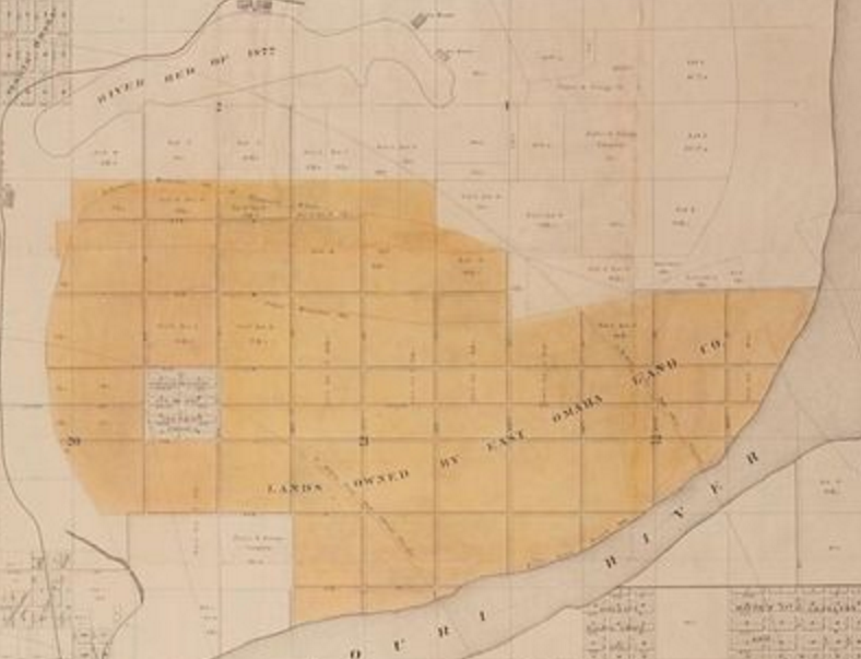 1880s map of East Omaha, Nebraska and Carter Lake, Iowa