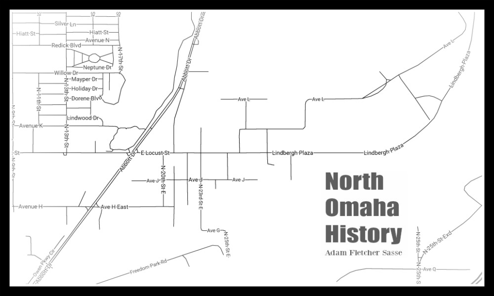 This is a line map of the former town of East Omaha, Nebraska
