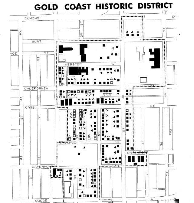 A map of the Gold Coast Historic District north of Dodge from the original proposal for the National Register of Historic Places.
