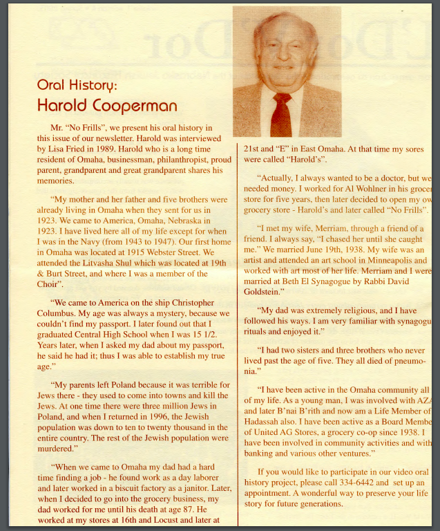 Oral History Harold Cooperman