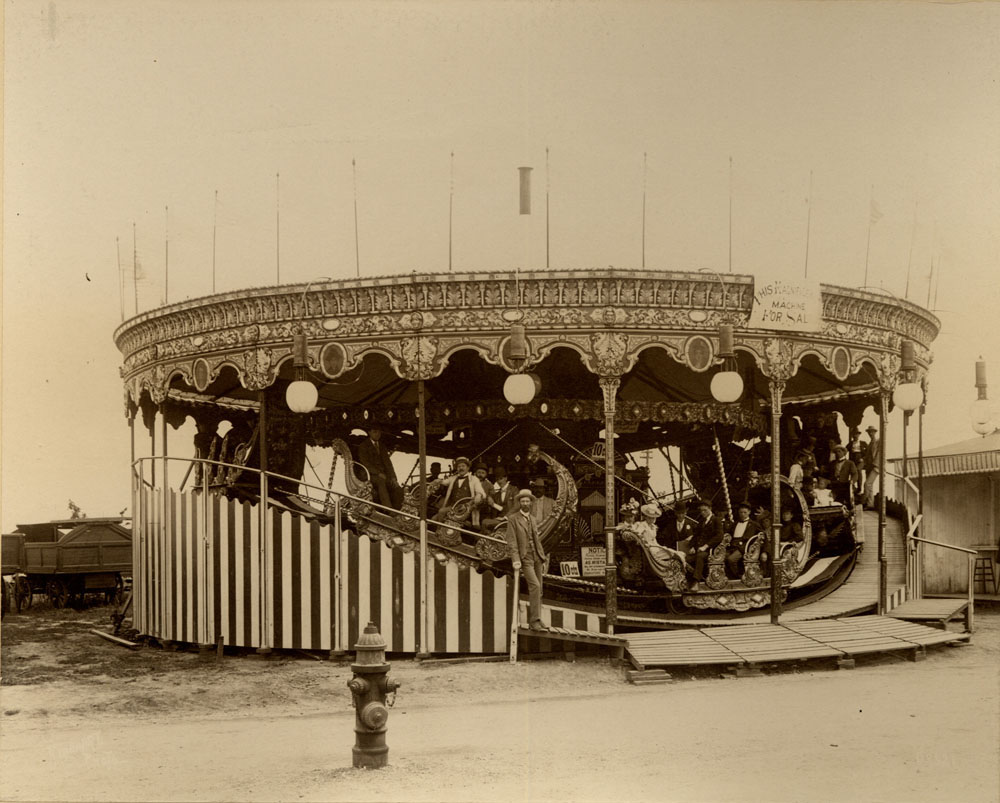 This was the "mini railroad" aka carousel from the 1898 Trans-Mississippi Expo that was sold and moved to Courtland Beach in 1899.