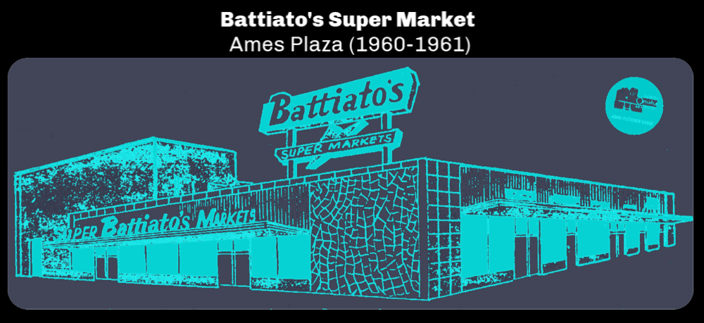 Battiato's Super Market was located in Ames Plaza in 1960 and 1961. It then became Baker's.